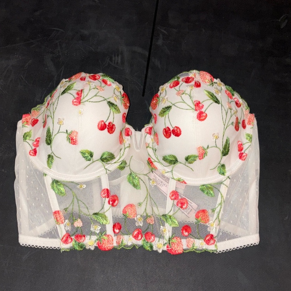 NWT Victoria Secret Cherry Strawberry Lace Corset Lingerie